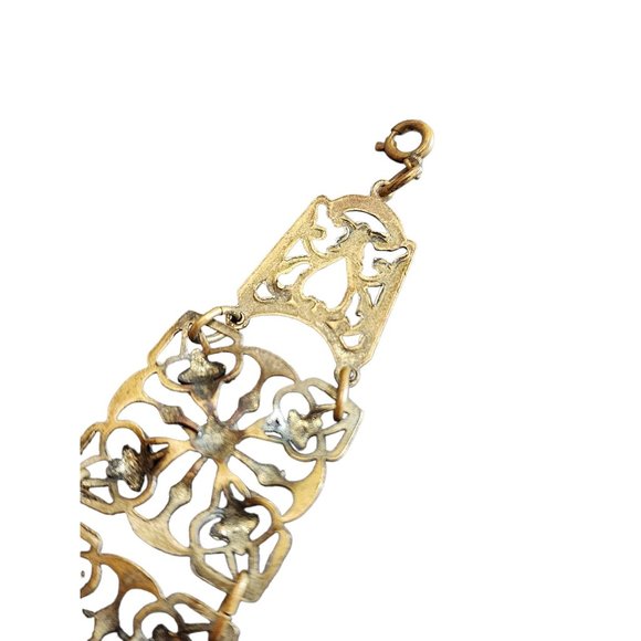 Vintage Mottled Czech Glass & Filigree Bracelet (A2183) - Picture 7 of 8